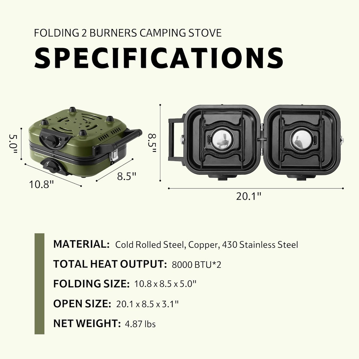 Naturehike Double Burner Folding Gas Stove - Army Green