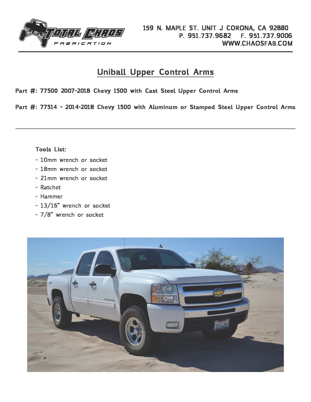 TOTAL CHAOS | UCA FOR CAST STEEL SUS | GM 1500/TAHOE/YUKON 2007-2018