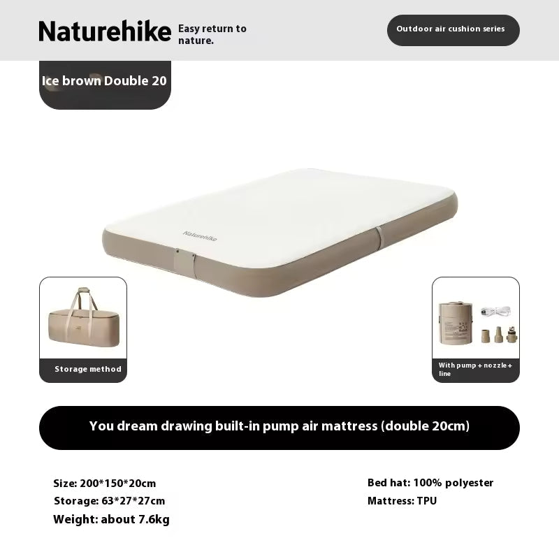 Naturehike DREAM Series Brushed Inflatable Air Mattress with Built-in Pump 200x150x20- Ice Coffee