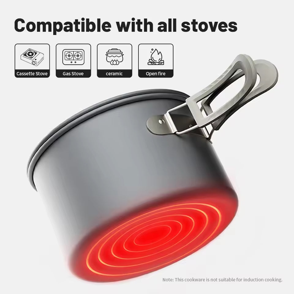 Naturehike Wild Trekking Aluminium Alloy Pot Set - Dark Grey (4pcs)