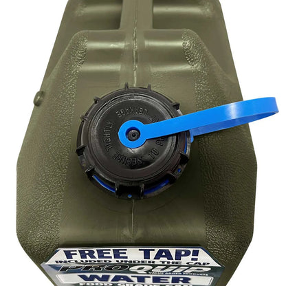 PRO EQUIP - HEAVY DUTY WATER JERRY CAN 22L, 58mm CAP,W/TAP, GREEN OLIVE DRAB