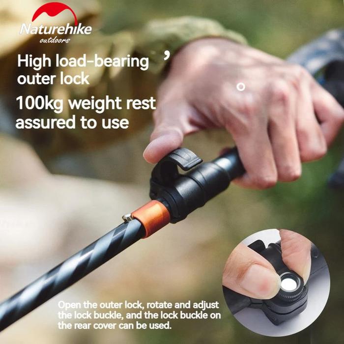 Naturehike Gale UL Carbon And Aluminum Five-Section Adjustable Folding Trekking Pole 115-135cm - Deep Space Gray