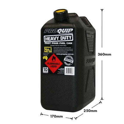 PRO EQUIP - HEAVY DUTY 10L BLACK PLASTIC FUEL CAN