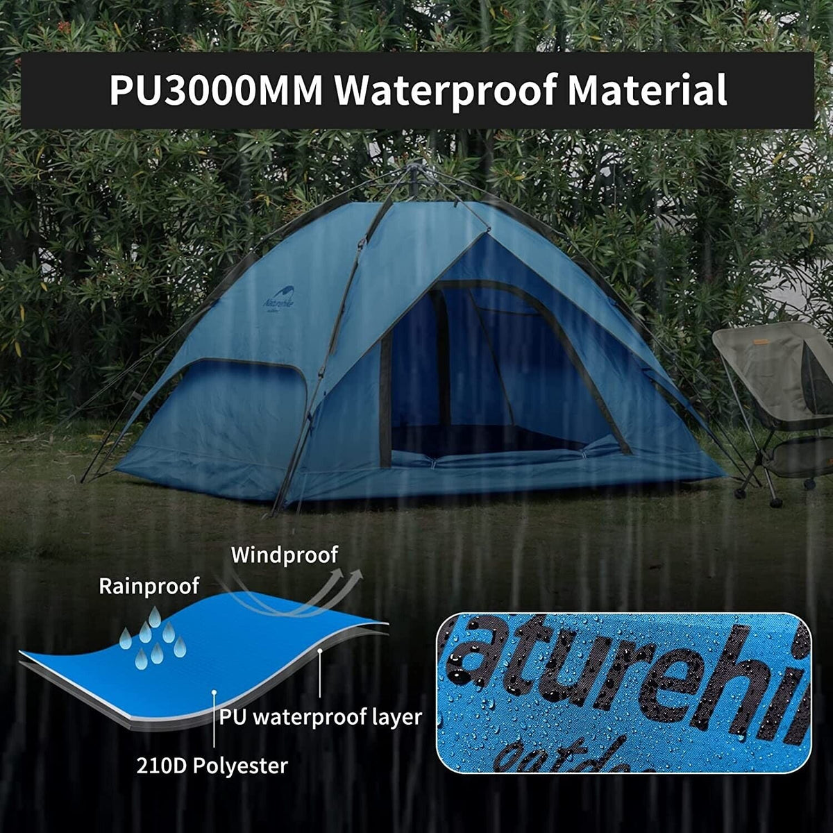 Naturehike automatic tent for 3-4 people - Blue