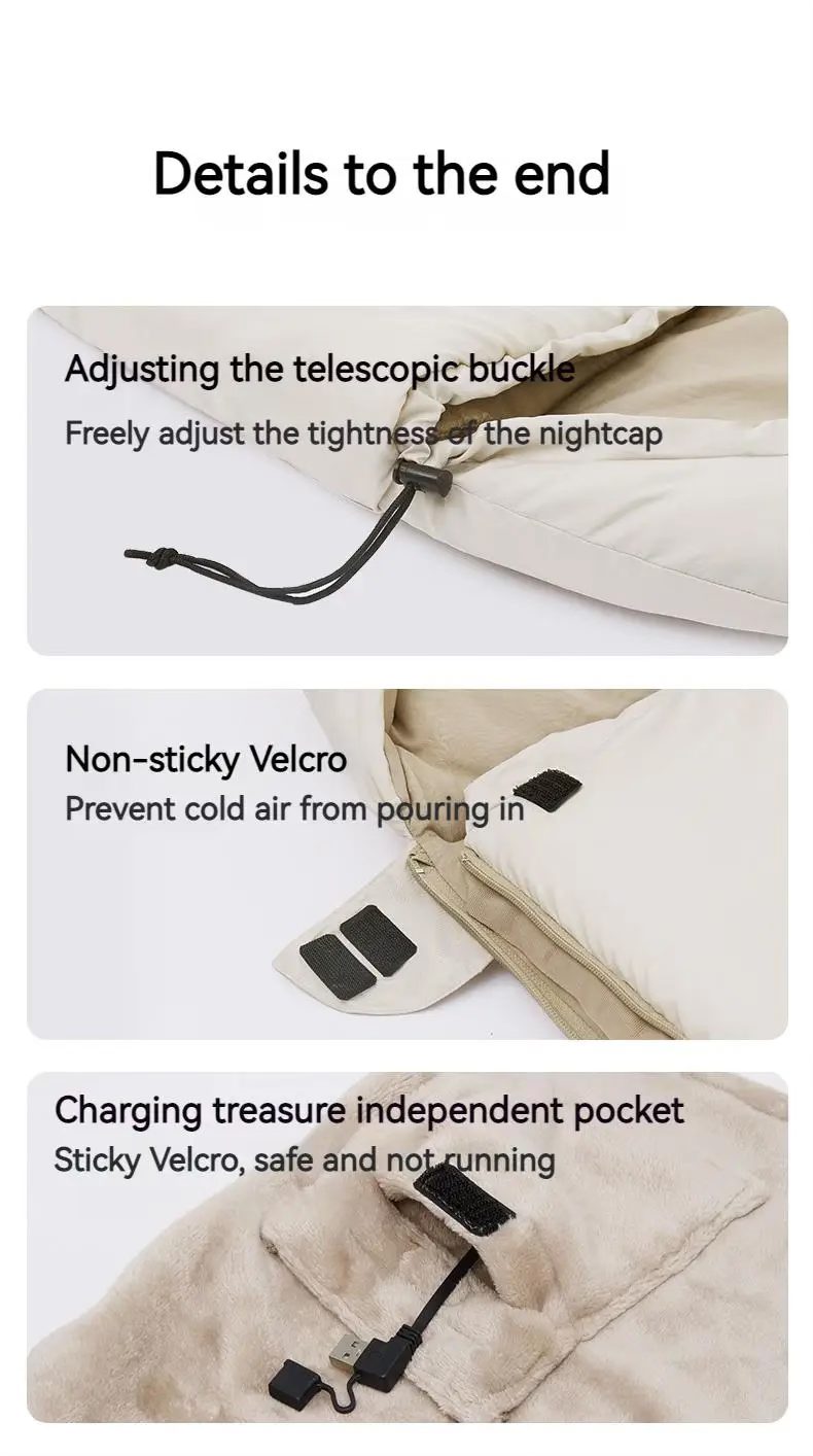 Naturehike RiXuan Envelope Hooded USB-Heating Cotton Sleeping Bag Right Zipper 220x80 - Brown