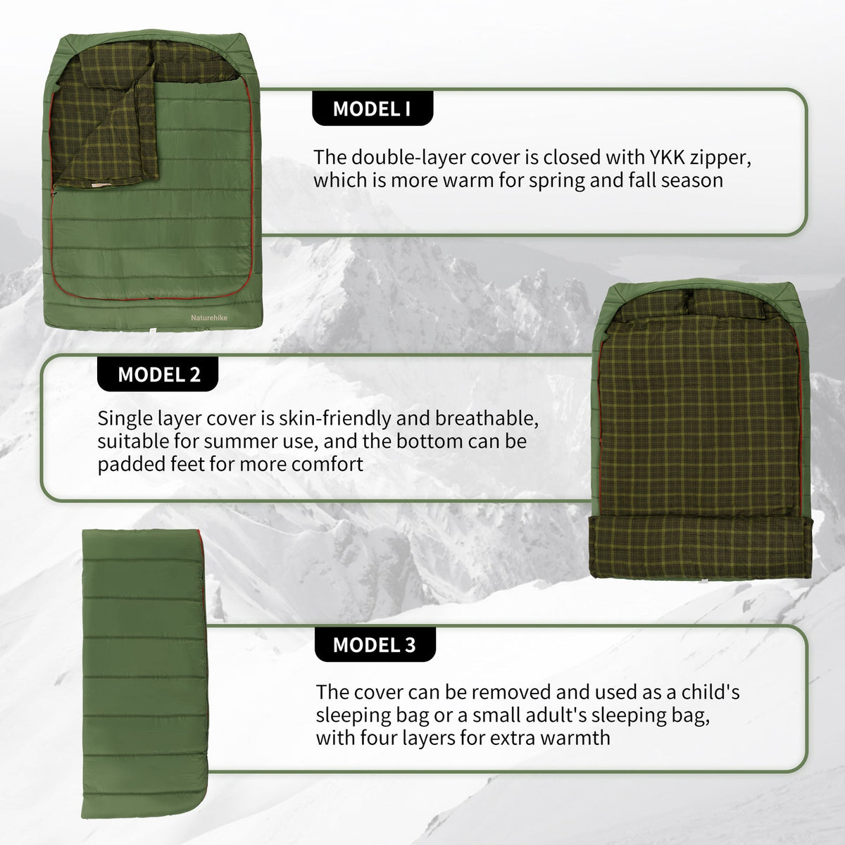 Naturehike Akino Double Sleeping Bag 220x160 - Dill Green