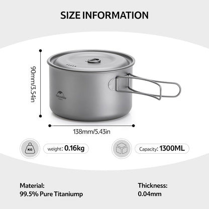 Naturehike TDG02 outdoor Ti pot (1300ML) - Ti Color