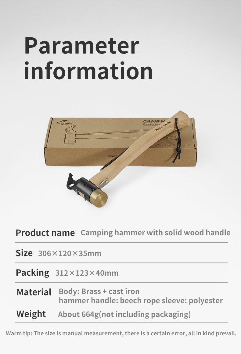 Naturehike Camping Hammer With Solid Wood Handle - Wood
