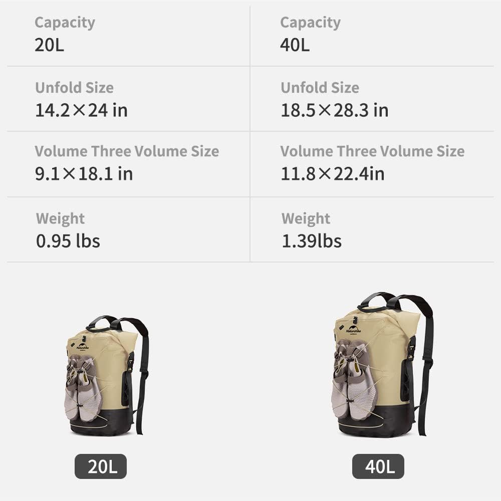 Naturehike TB03 shimmer TPU wet and dry separation waterproof Bag 30L - Khaki