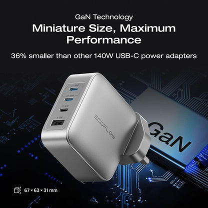 EcoFlow RAPID Pro Charger (140W, 4 Ports, GaN) - Silver