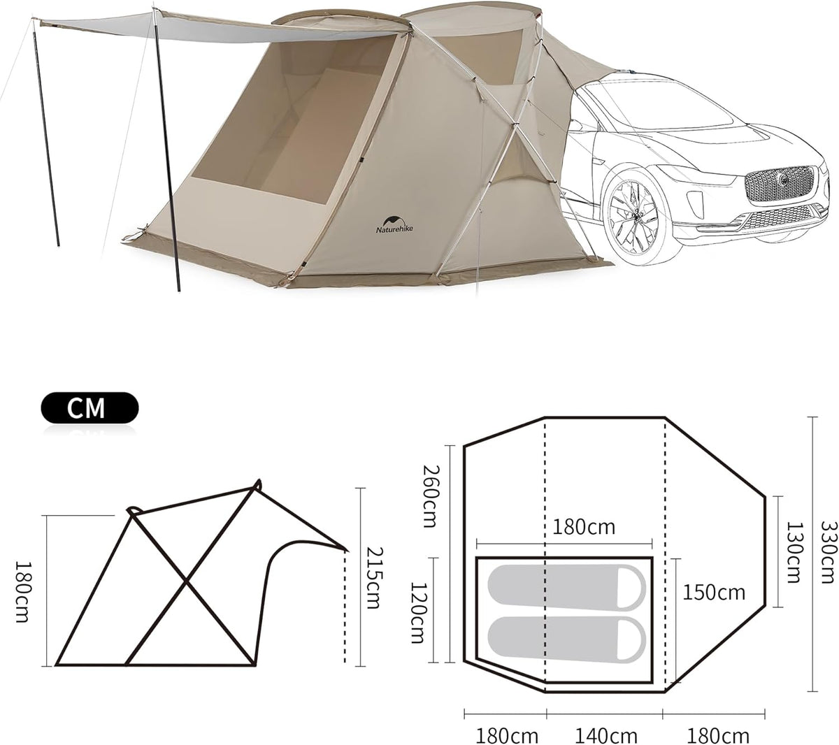 Naturehike Outdoor Car Side Tent Khaki
