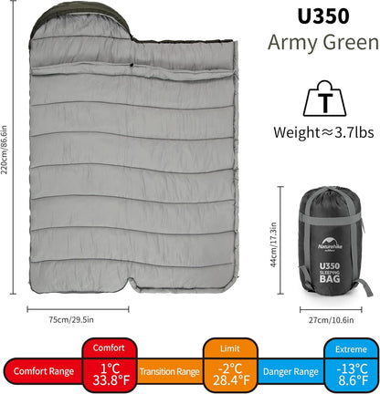 Naturehike U series envelope sleeping Bag with hood U350 - Green