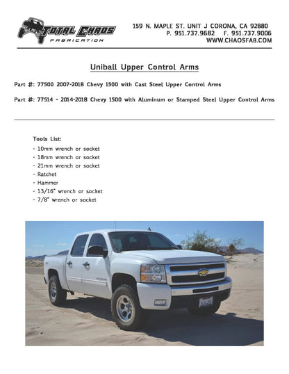 TOTAL CHAOS | UCA FOR CAST STEEL SUS | GM 1500/TAHOE/YUKON 2007-2018