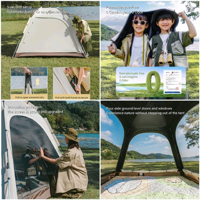 Naturehike Ango Automatic 4 people with canopy Tent 240x240x175 - Oka Brown