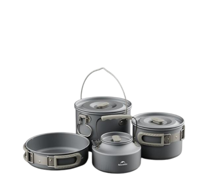 Naturehike Wild Trekking Aluminium Alloy Pot Set - Dark Grey (4pcs)