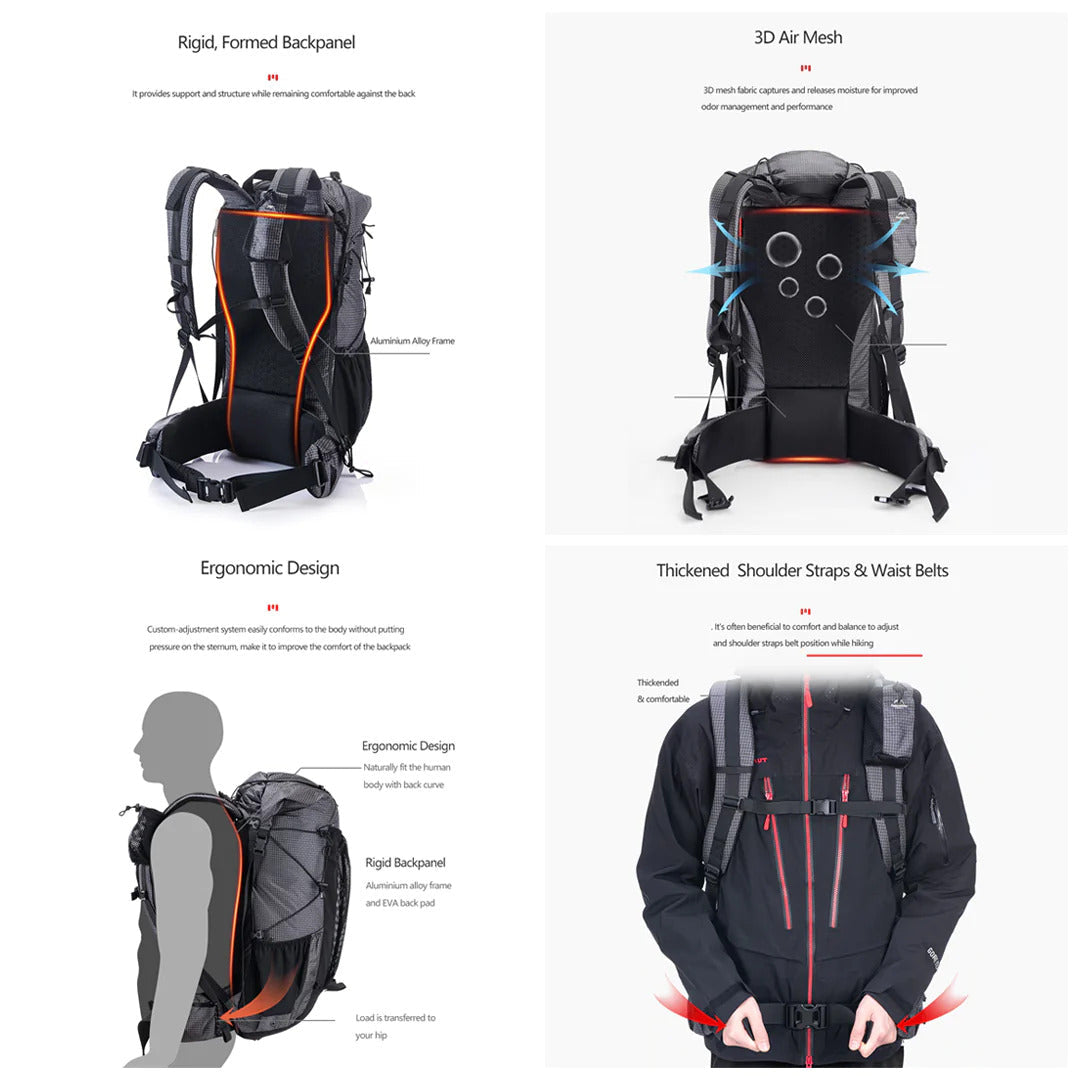 Naturehike Rock 60L+5L hiking backpack 60L+5L - Black