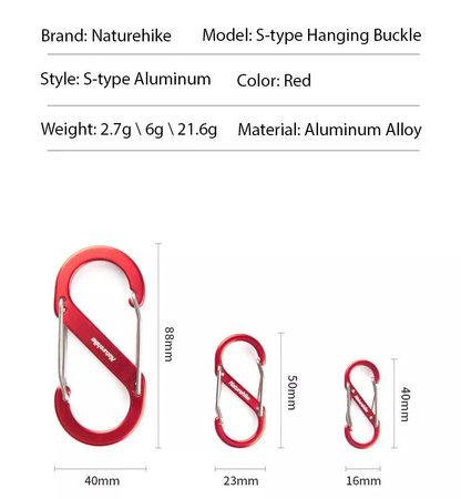 Naturehike S Type Aluminium Alloy Hook 4PCs (Small) - Red
