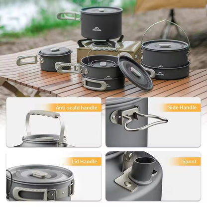 Naturehike Wild Trekking Aluminium Alloy Pot Set - Dark Grey (4pcs)