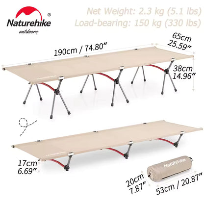 Naturehike Single Ultralight Foldable Camping Cot 190x65x38 - Khaki