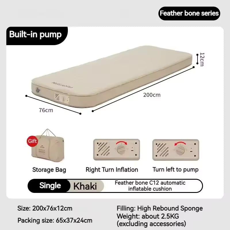 Naturehike Yugu Double Comfort Automatic Inflatable Cushion With Inner Inflatable Pump 200x132x12 - Beige