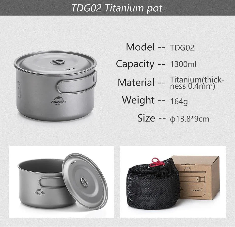 Naturehike TDG02 outdoor Ti pot (1300ML) - Ti Color