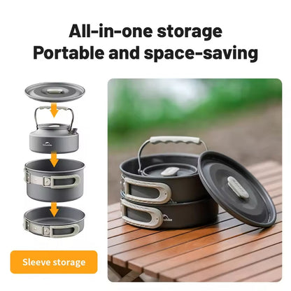 Naturehike Wild Trekking Aluminium Alloy Pot Set - Dark Grey (4pcs)