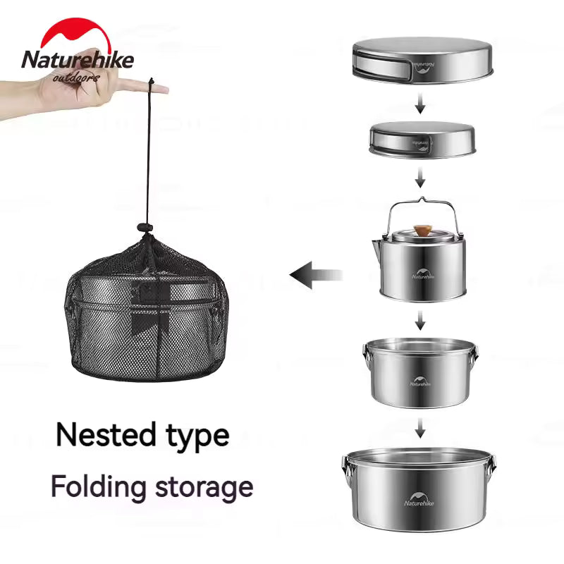 Naturehike 3 in 1 Pot Set - Stainless Steel