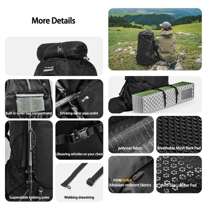 Naturehike Helium Waterproof Hiking Bag 70L - Black
