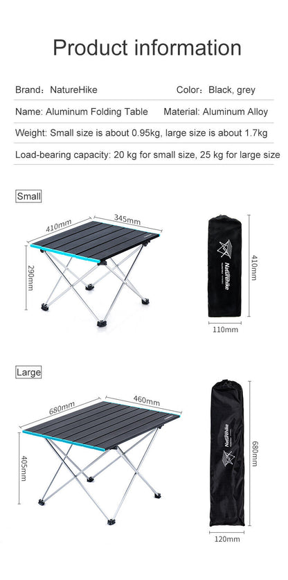 Naturehike FT08 aluminum alloy folding table (Large) - Rock Black