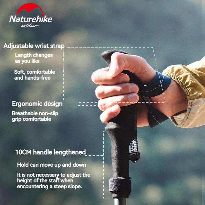 Naturehike Gale UL Carbon And Aluminum Five-Section Adjustable Folding Trekking Pole 115-135cm - Deep Space Gray