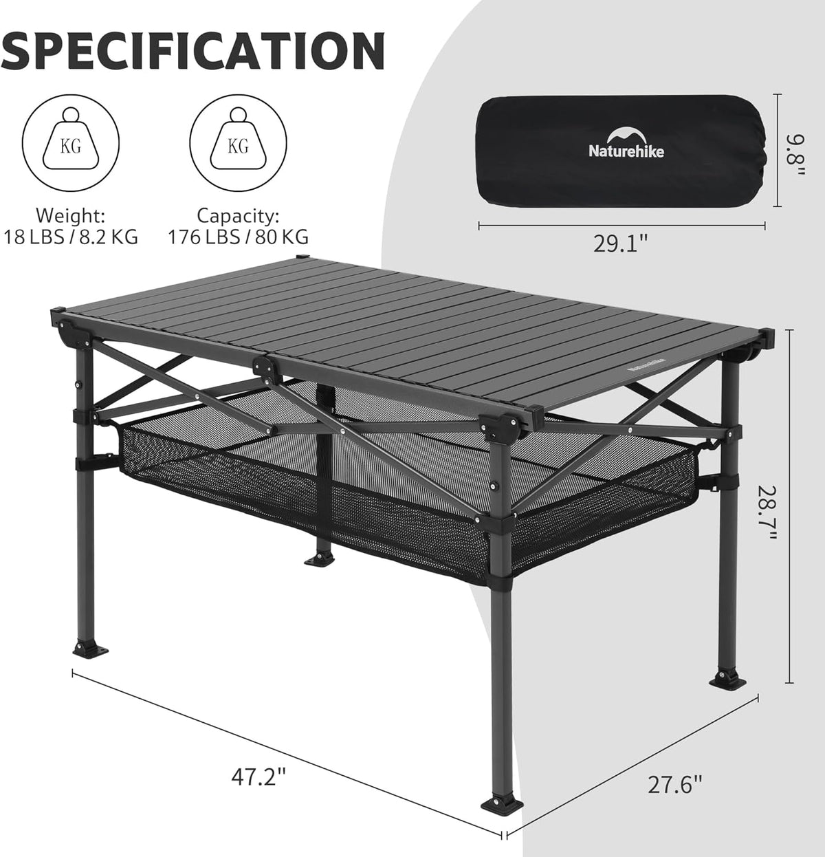 Naturehike Simple Star H01 Foldable Table 120x70x73 - Black