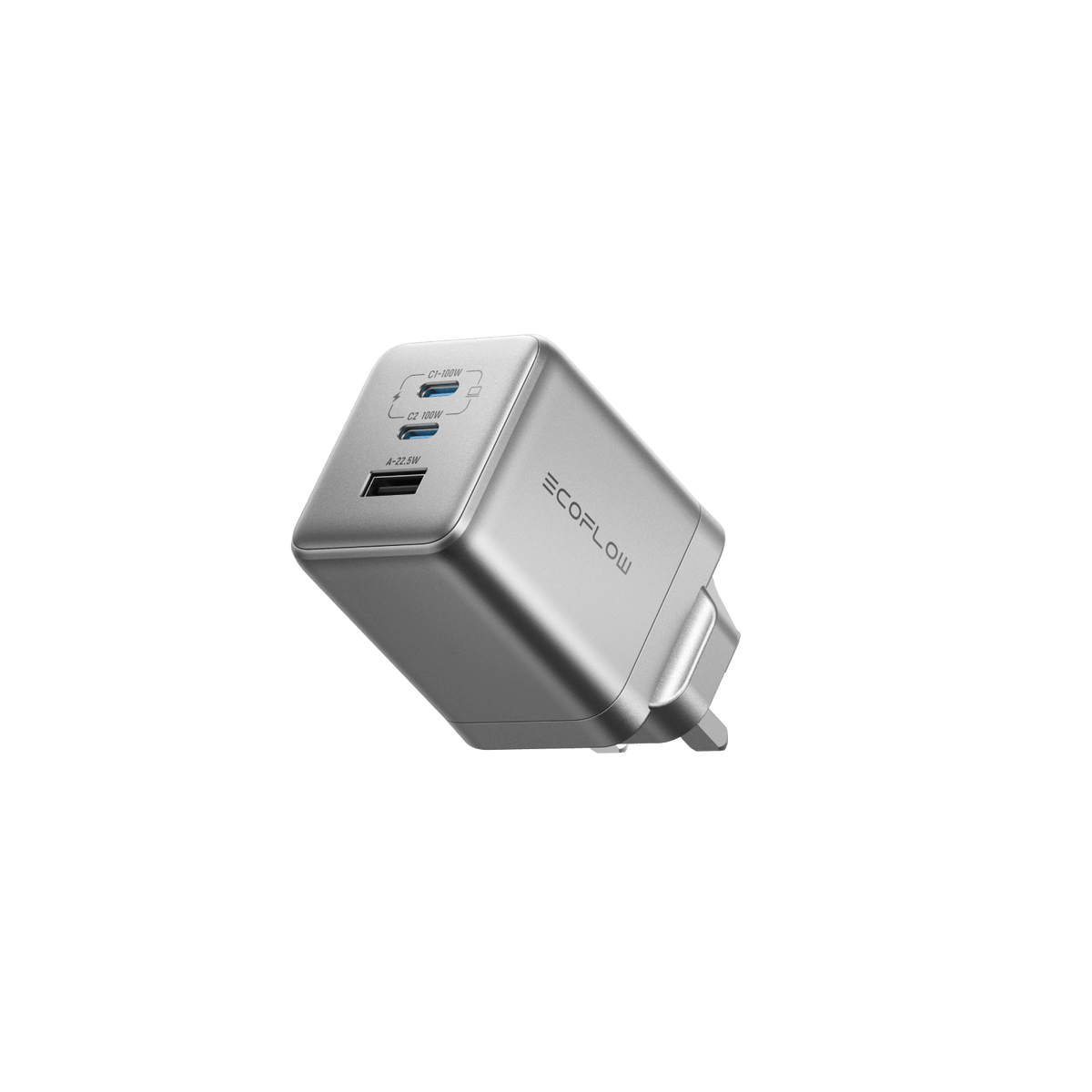 EcoFlow RAPID Pro Charger (100W, 3 Ports, GaN) - Silver