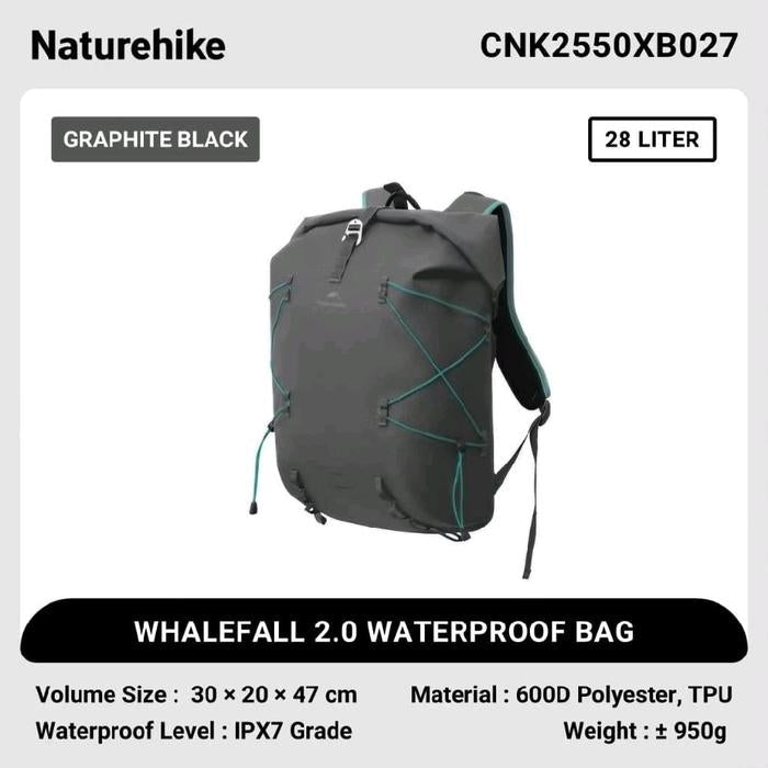 Naturehike Whale-fall Waterproof Backpack IPX7 28L - Black